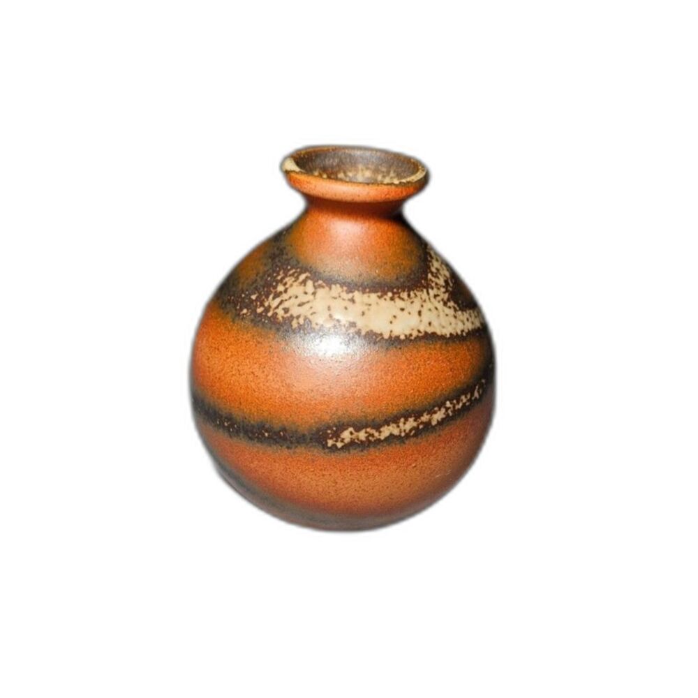 Vintage Japanese Pottery Bud Vase 4.25" Orange Brown Drip Glaze MCM Studio Art